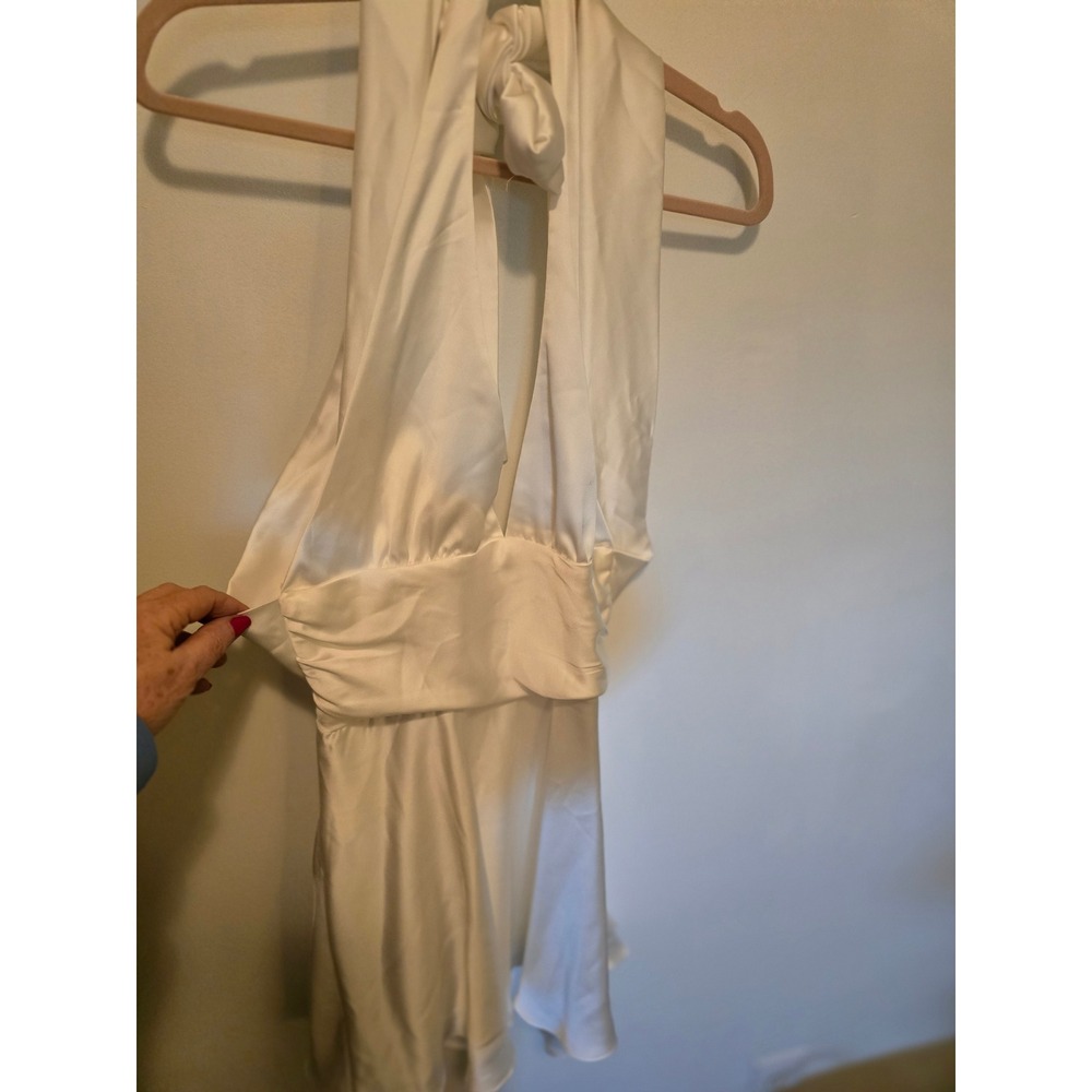 ZARA White Satin Halter Mini Dress V-Neck Flared NWT Size M